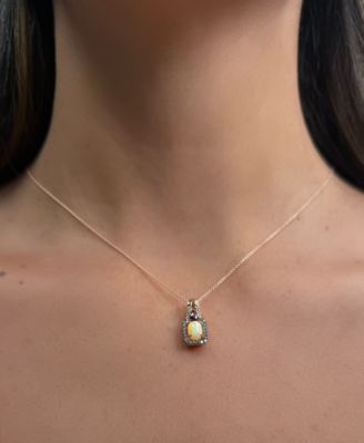 Opal (.50 ct. t.w.), Rhodolite (.15 ct. t.w.), Vanilla Diamond (.03 ct. t.w.) and Chocolate Diamond Pendant Necklace (.15 ct. t.w.) in 14k Strawberry Gold