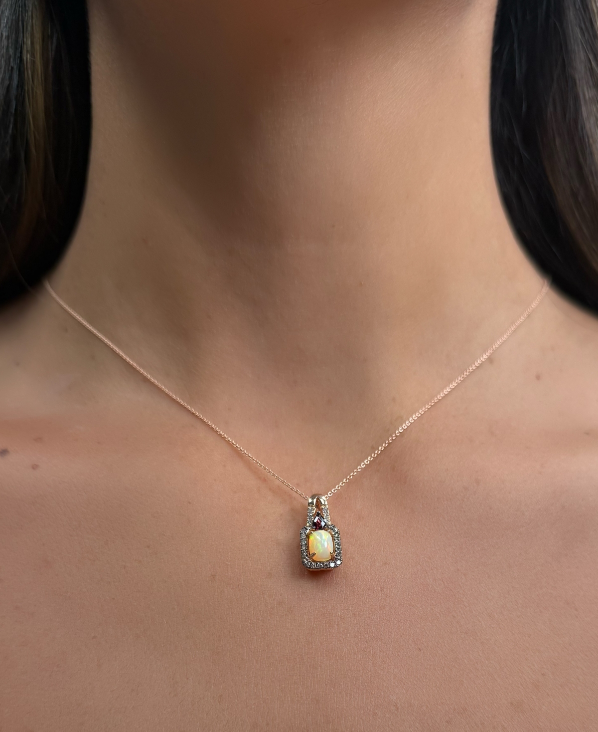 Le Vian Opal (.50 ct. t.w.), Rhodolite (.15 ct. t.w.), Vanilla Diamond (.03 ct. t.w.) and Chocolate Diamond Pendant Necklace (.15 ct. t.w.) in 14K Str