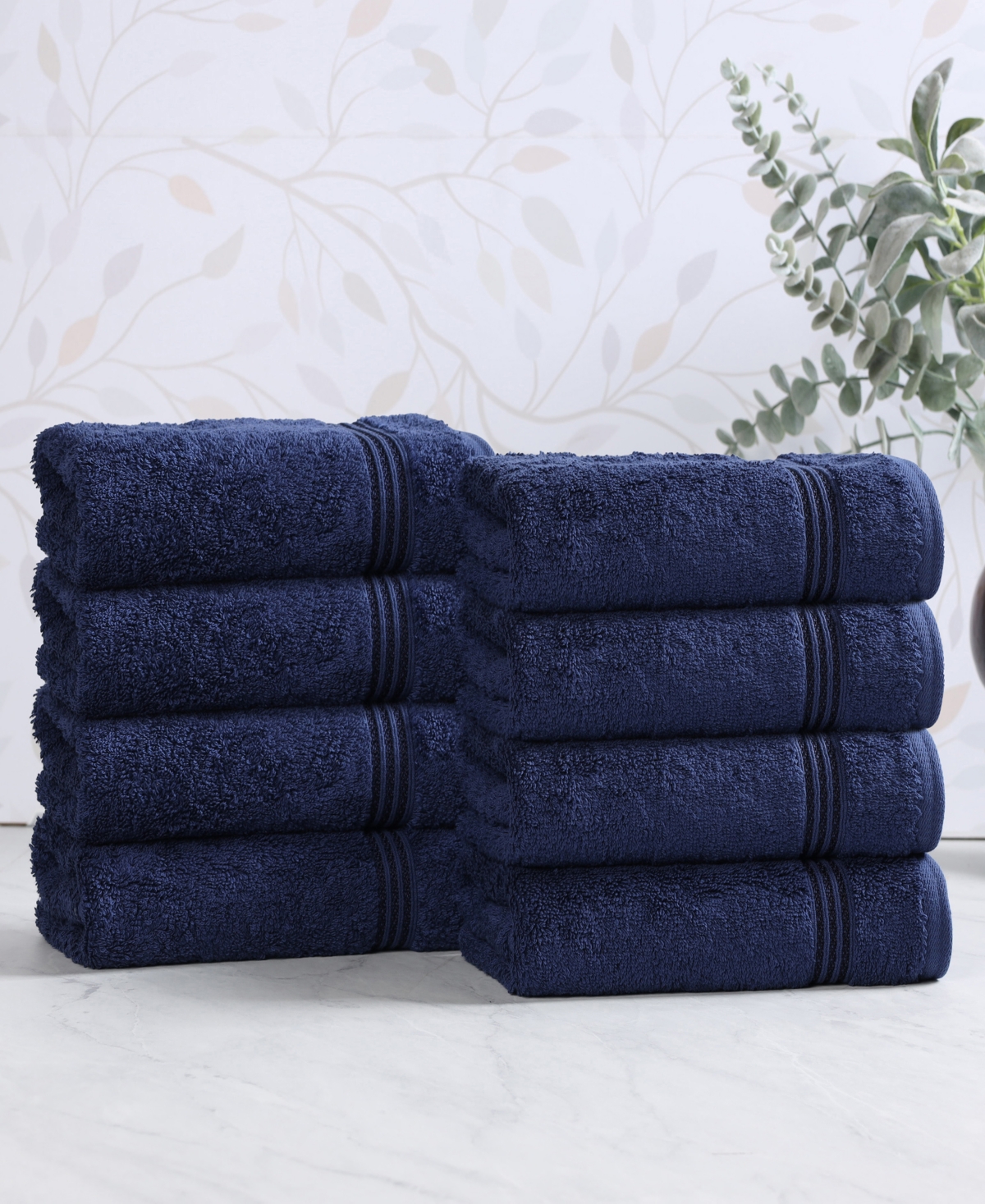 Superior Solid Quick Drying 100% Egyptian Cotton 8-pc Hand Towel Set In Blue