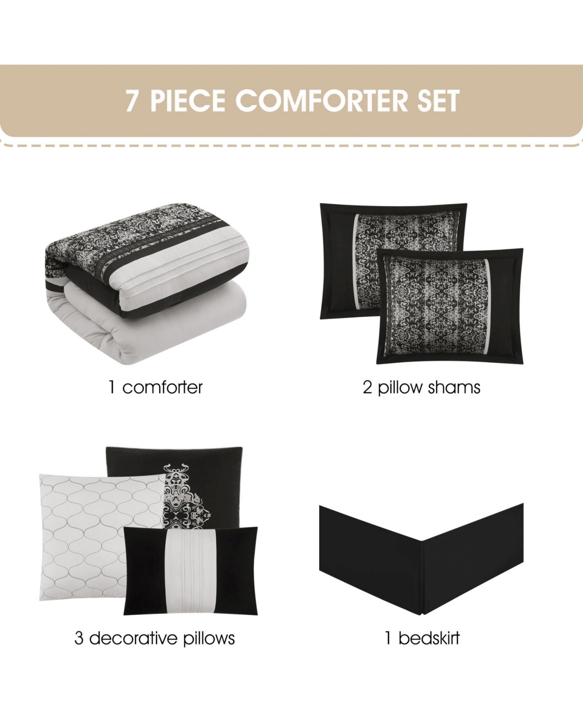 Stratford Park Charley 7-piece Comforter Set, Queen In Black