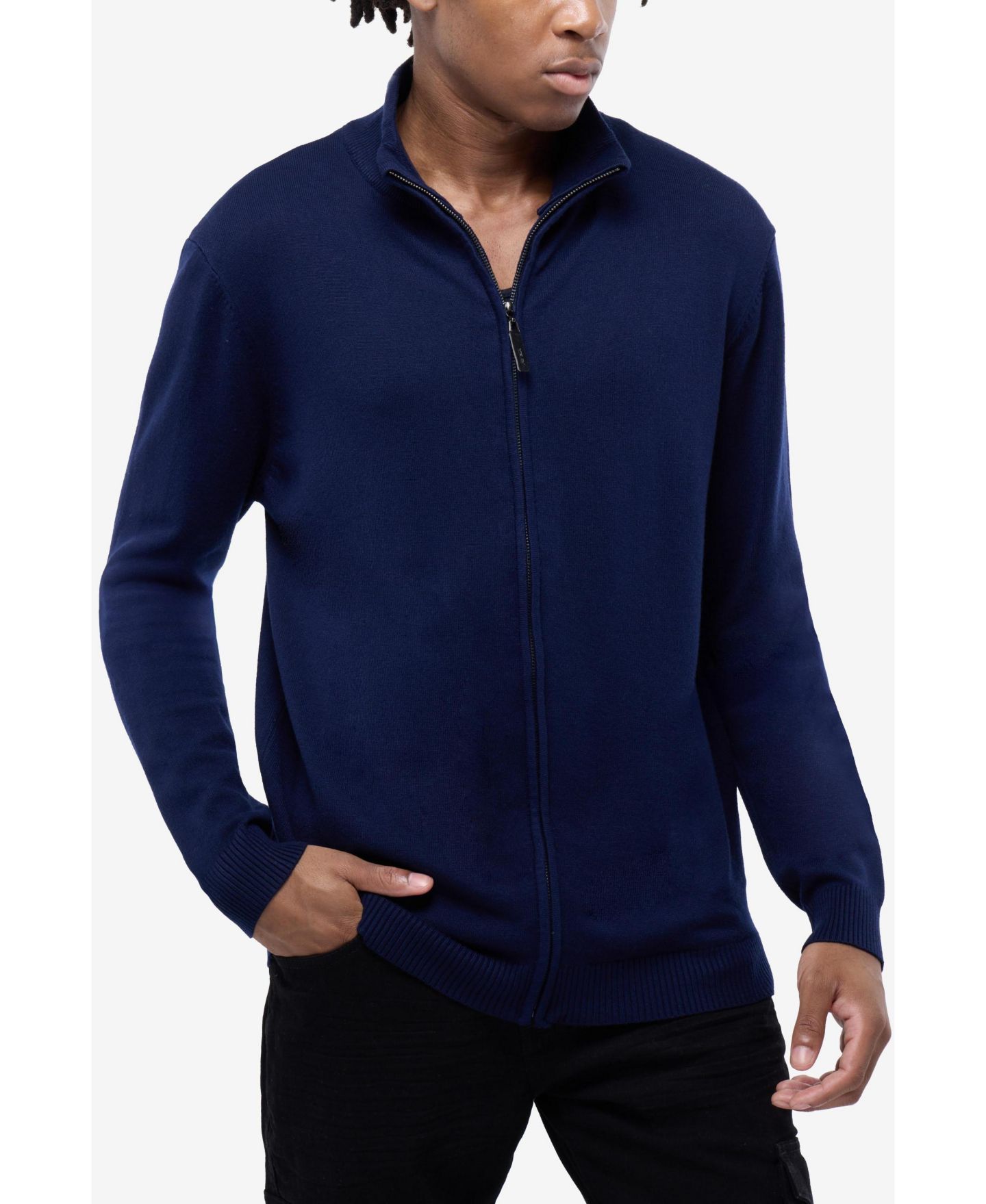 Мужской свитер XRAY X RAY Full Zip Mock Neck, цвет: Тёмно-синий — фото 4