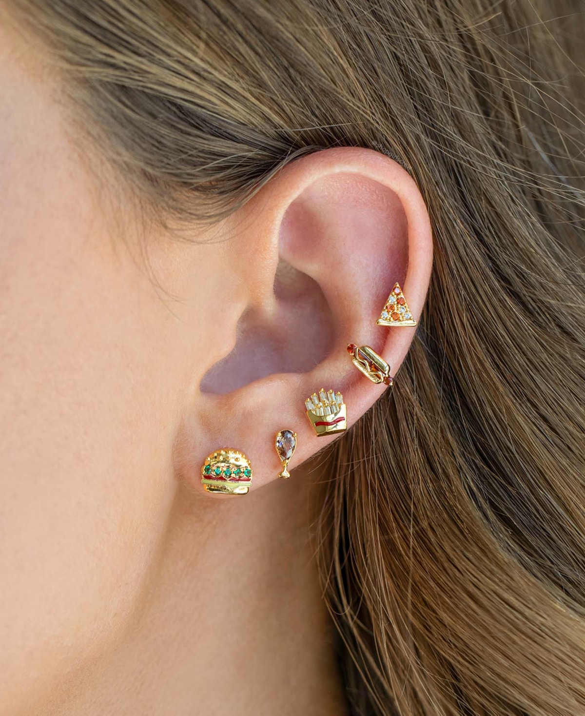 Girls Crew Crystal Gold Plated Hot Dog Studs