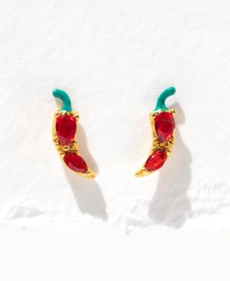 Crystal Gold Plated Red Hot Chili Pepper Stud Earrings