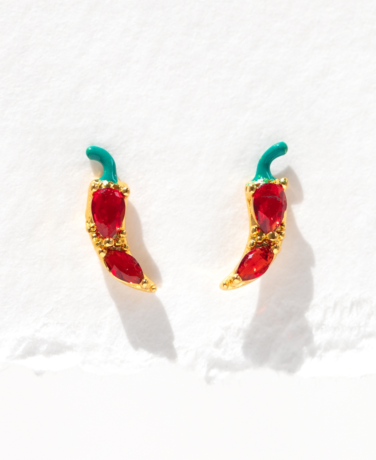 Girls Crew Crystal Gold Plated Red Hot Chili Pepper Stud Earrings