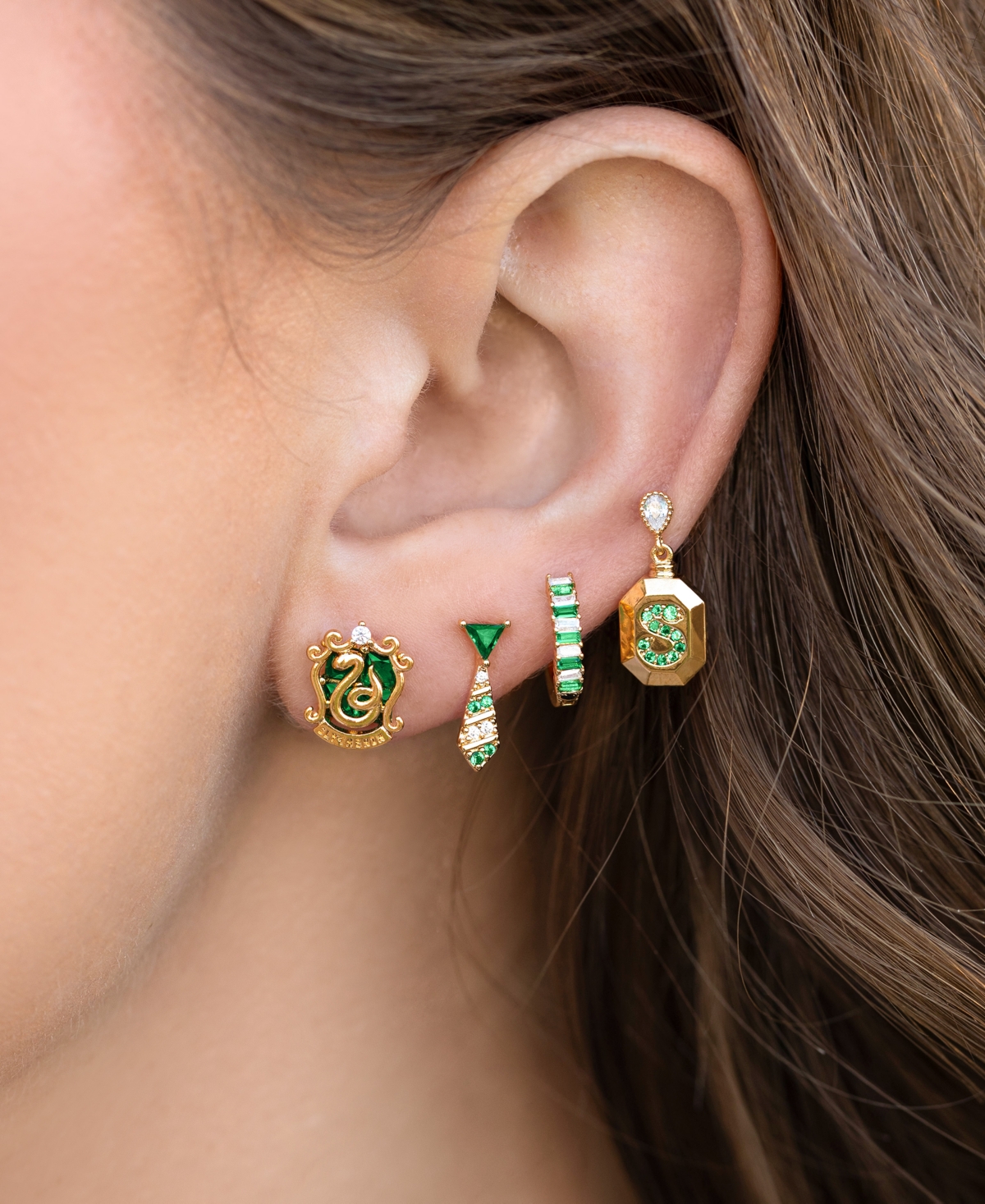 Girls Crew Harry Potter Slytherin House Crystal Earring Set In Gold