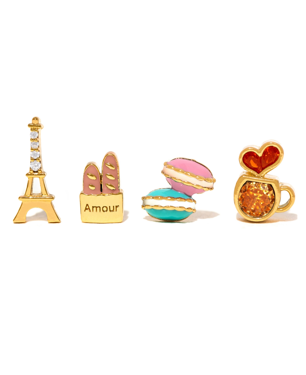 Girls Crew Crystal Enamel Cafe De Paris Stud Set In Gold