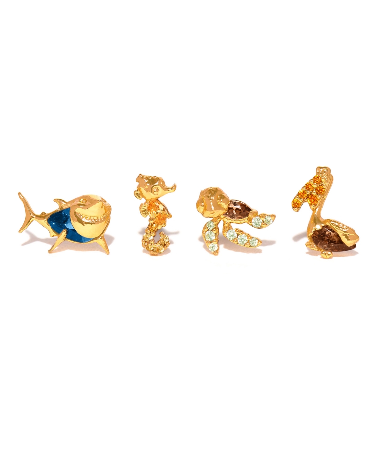 Girls Crew Crystal Gold Plated Pixar Finding Nemo Sea Crew Stud Set In Gold