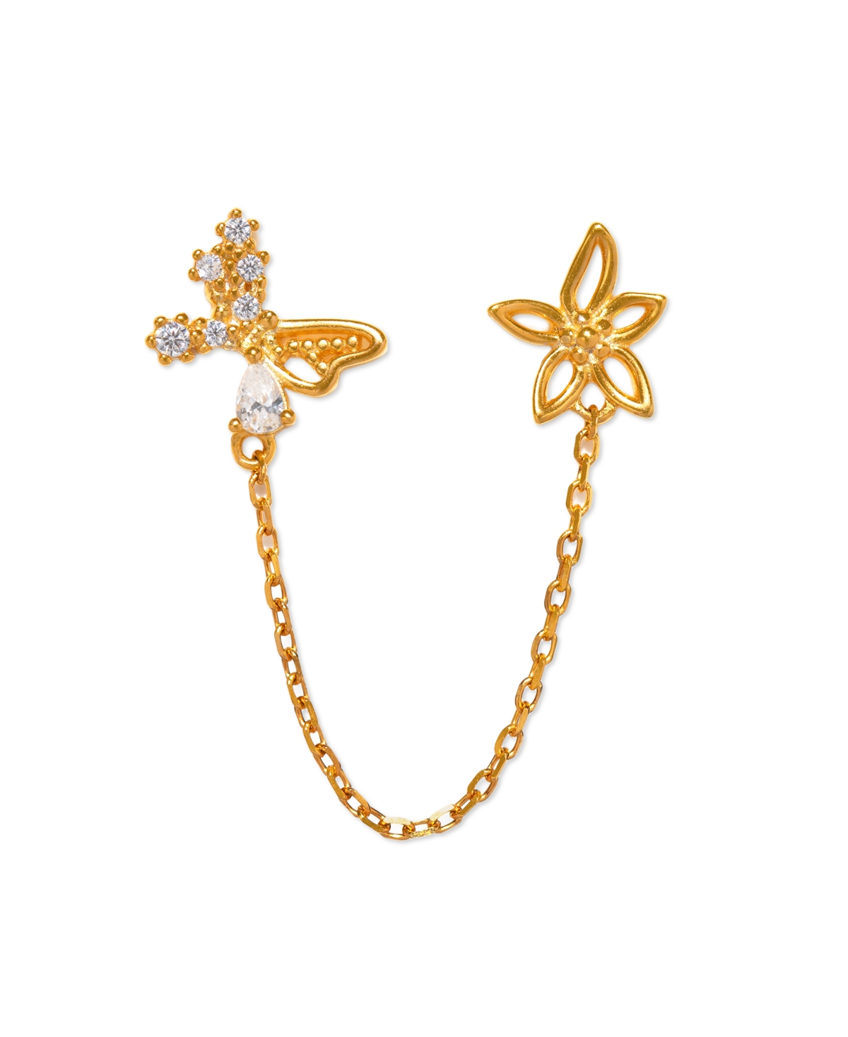 Girls Crew Crystal Butterfly Effect Flat Back Gold Plated Double Earrings In Gold