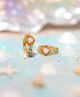 Crystal Gold Plated Saltwater Faux Cultivated Pearl Hoop Earrings