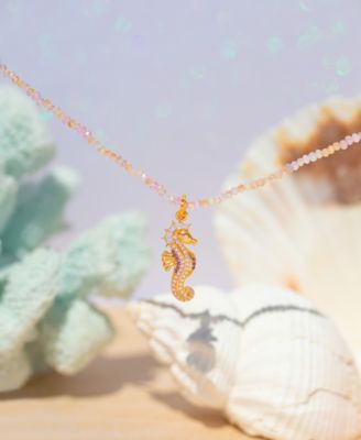 Crystal Pink Sands Gold Plated Beaded Necklace