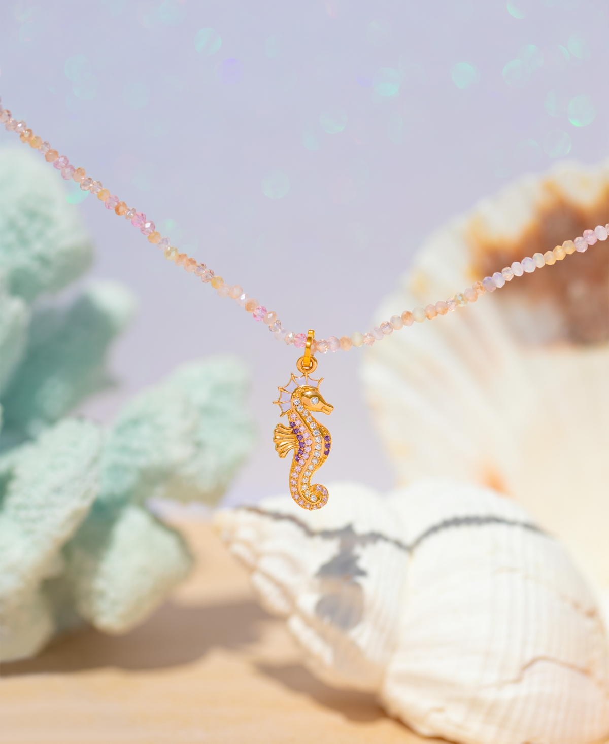 Girls Crew Crystal Pink Sands Gold Plated Beaded Necklace In Gold