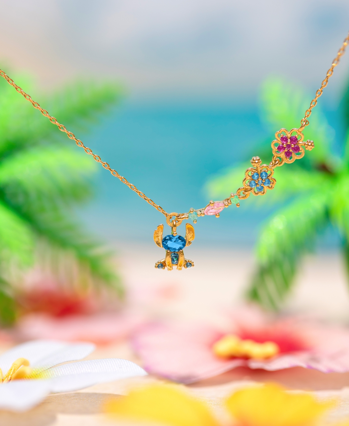 Girls Crew Crystal Disney Stitch Hibiscus Necklace