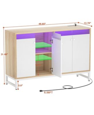 Ahaeaplus Storage Buffet Cabinet with Adjustable Shelves, Coffee Bar with Charging Station, LED Light