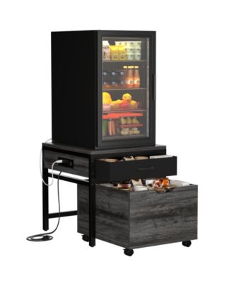 End Table with Charge Station, Mini Fridge Strand with Storage Drawers and Rolling Cabinet