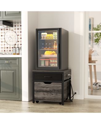 End Table with Charge Station, Mini Fridge Strand with Storage Drawers and Rolling Cabinet