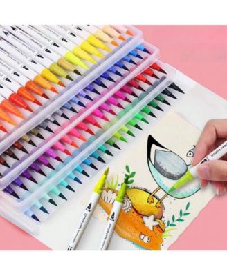 60 Colors Dual Tip Markers, Double Brush Art Markers Set with Fine Tip and Brush Tip for Art Supplies Kit for Kids and Adults