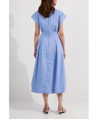 Women's Belted Woven Midi Shirt Dress