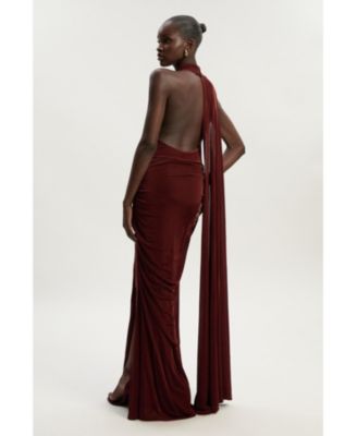Women's Slinky Crepe High Neck Maxi Dress