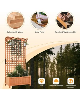 Wooden Planter Raised Garden Bed w/ Planter Box & Trellis Indoor & Outdoor