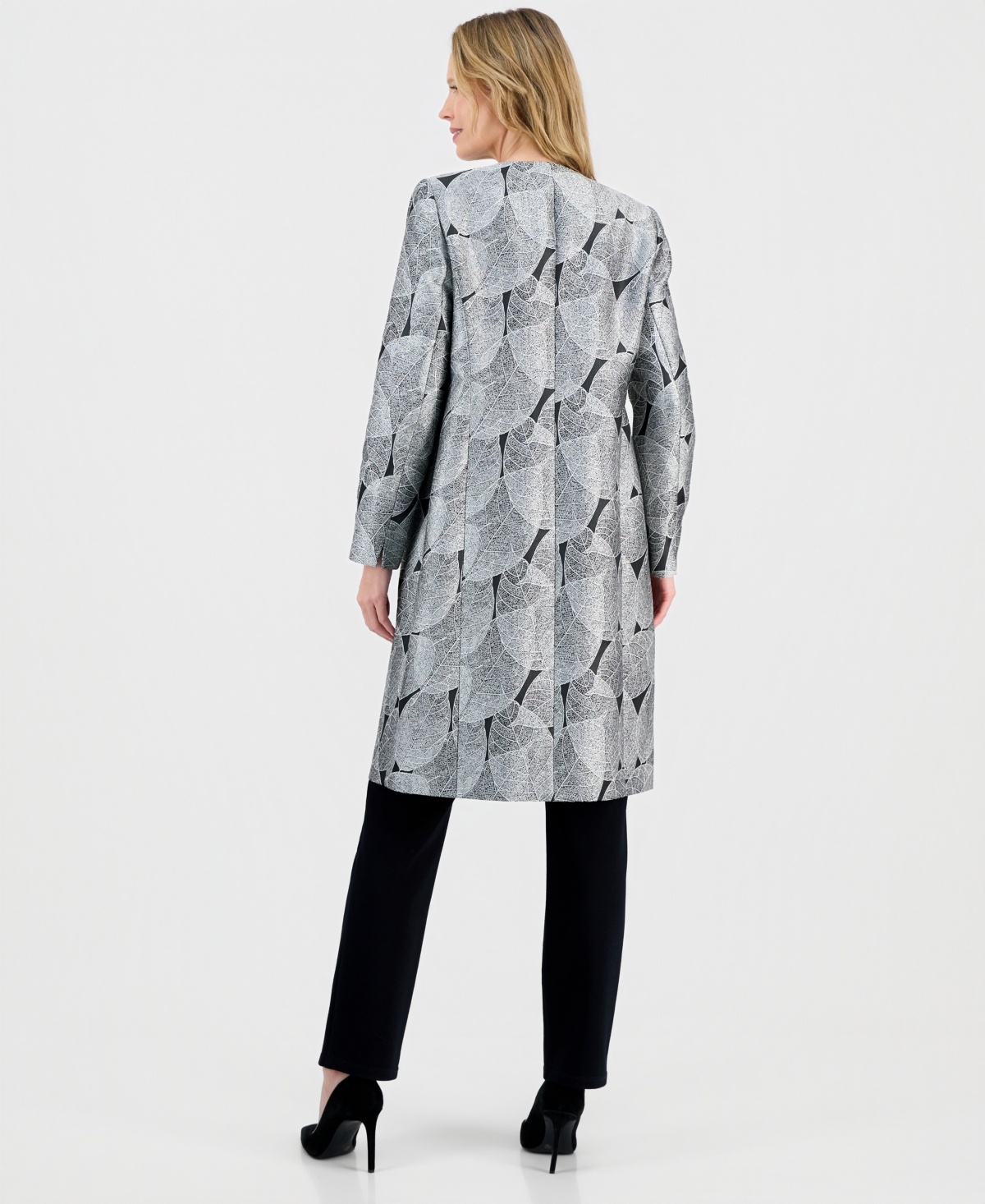 Kasper Women's Leaf Jacquard Long-Sleeve Topper Jacket