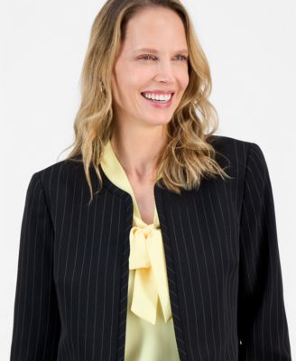 Women's Pinstripe Collarless Open-Front Jacket, Regular & Petite