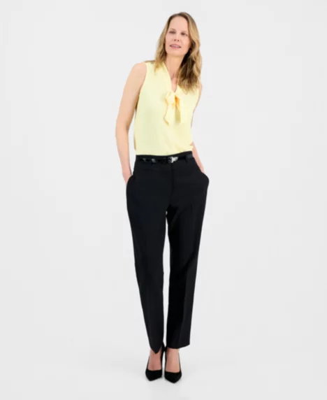 Women's Julia High-Rise Slim-Fit Belted Stretch Crepe Pants, Regular & Petite - Black
