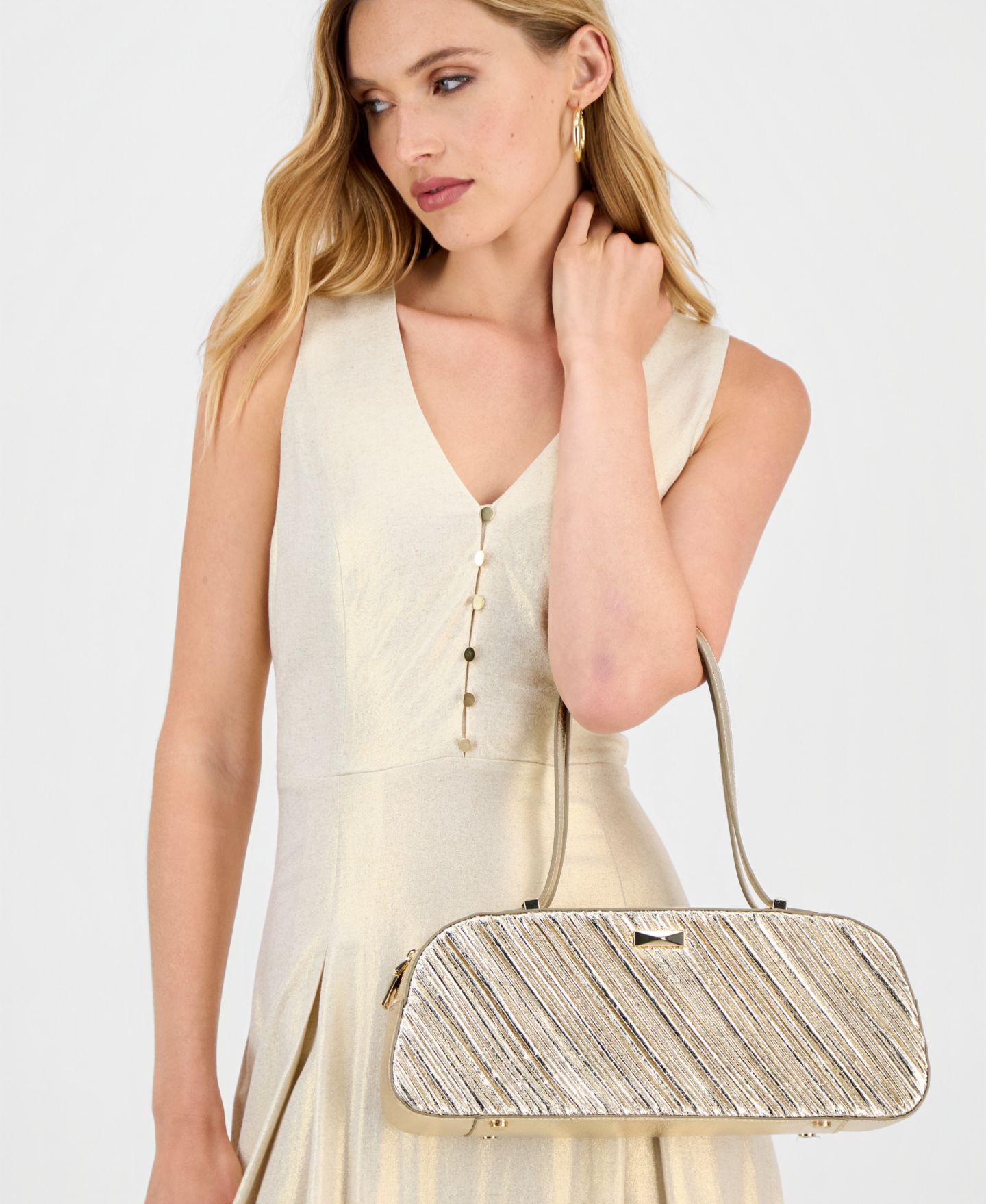 Женская сумка I.N.C. International Concepts Nedda Rushed Metallic Satchel, цвет: Золотой — фото 2