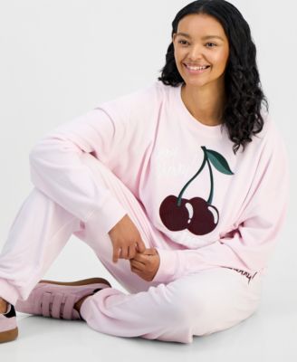 Grayson Threads, The Label Grayson Threads The Label Juniors Very Cherry Velour Sweatshirt Jogger Pants In Pink