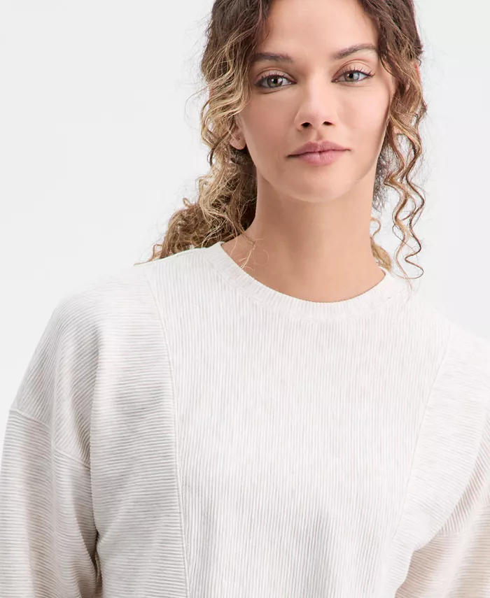 Women's Ribbed Knit Crewneck Sweatshirt - thumbnail 3
