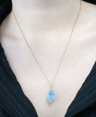 Blue Topaz (4 ct. t.w.) and Diamond (1/4 ct. t.w.) Marquise Drop Pendant in 14k Yellow Gold