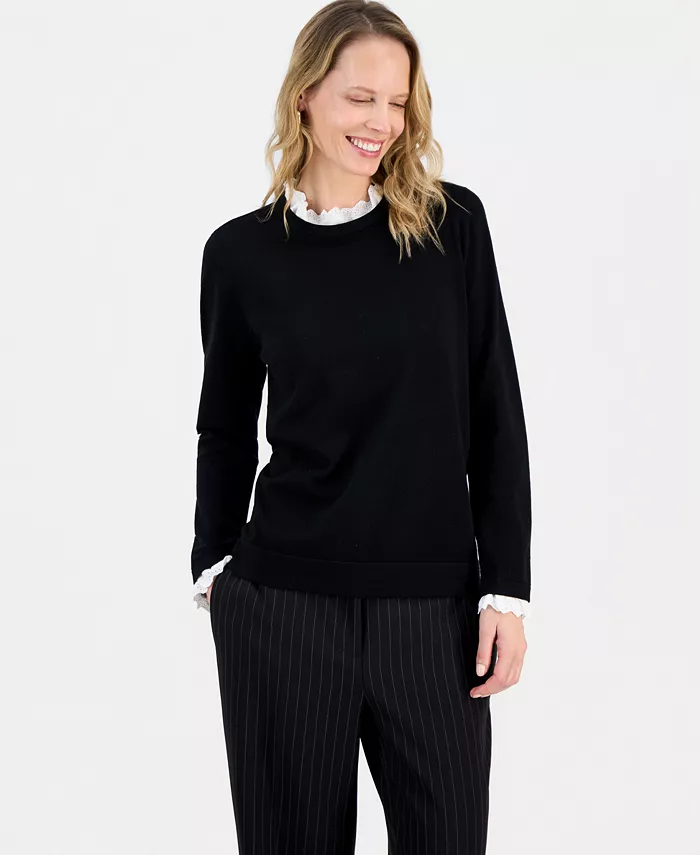Women's Ruffle-Lace Collar Long-Sleeve Sweater