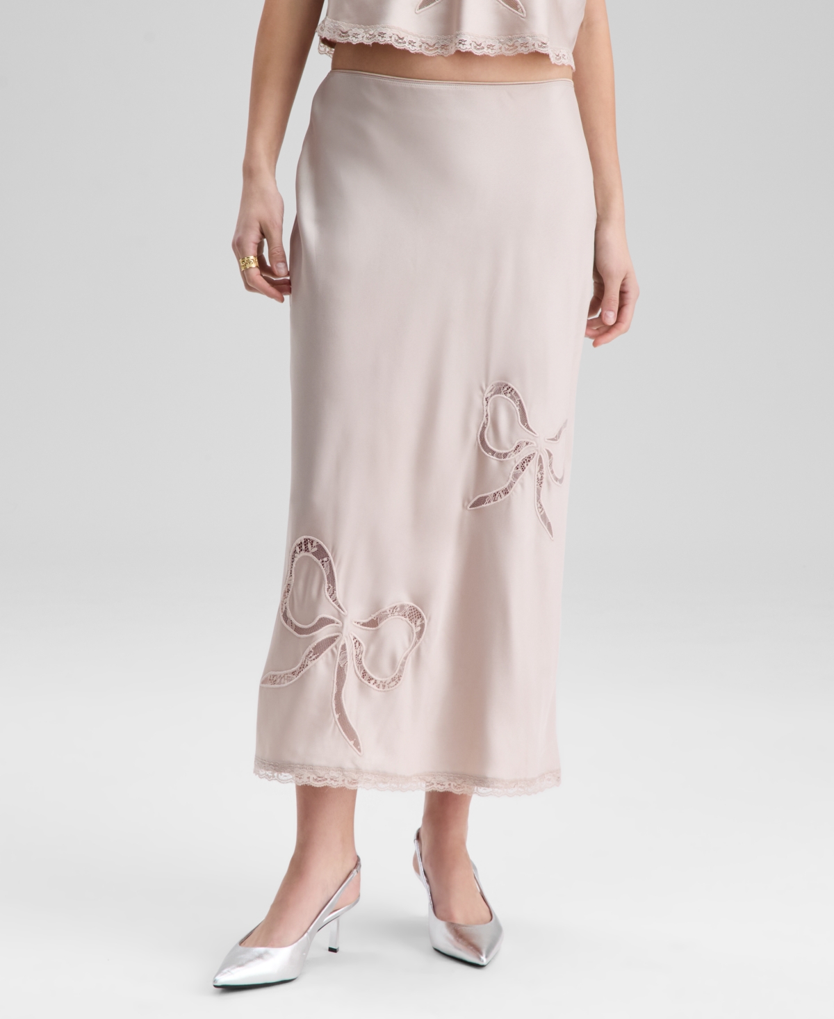 And Now This Women's Lace Bow-inset Slip Skirt, Macy's Exclusive In Neutral