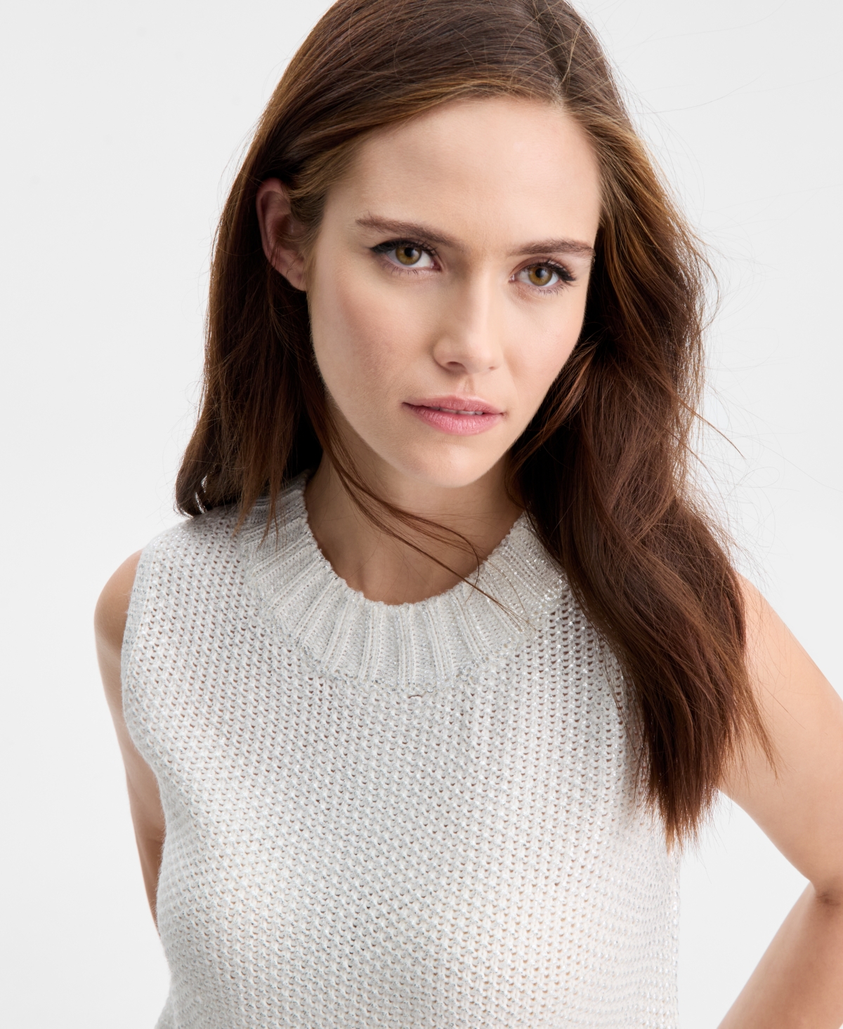 Bar Iii Women's Shine Sleeveless Sweater, Macy's Exclusive In White