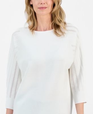 Women's Boat-Neck Multi-Stitch Dolman-Sleeve Sweater 