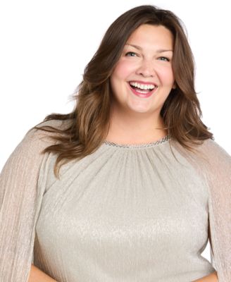 Plus Size Metallic Crinkle Pleated Sheath Dress