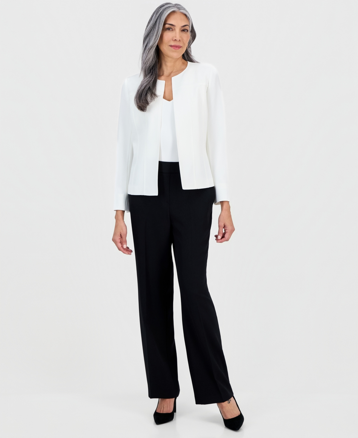 Kasper Women's Collarless Open-Front Long-Sleeve Jacket