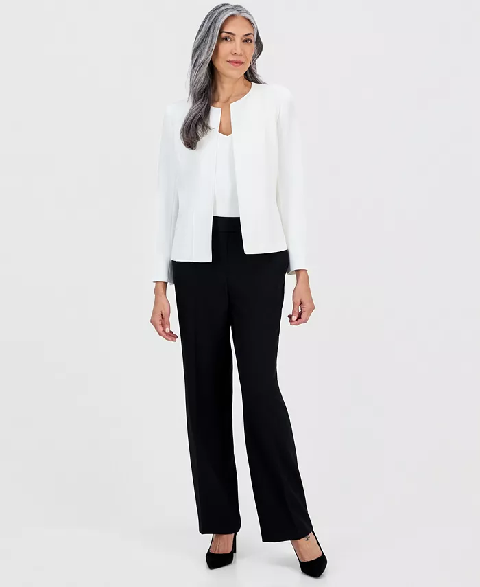 Women's Collarless Open-Front Long-Sleeve Jacket - thumbnail 2
