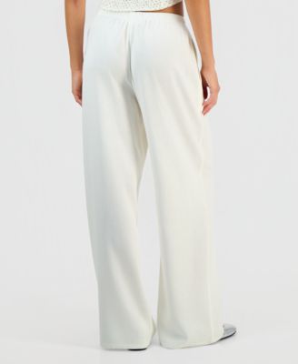Juniors' Linen-Blend Wide-Leg Tie-Front Drawstring Pants