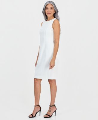 Women's Round-Neck Sleeveless Crepe Sheath Dress