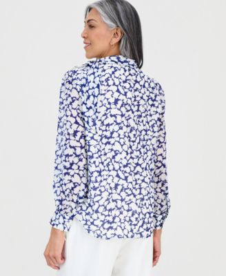 Women's printed High-Tie-Neck Long-Sleeve Top