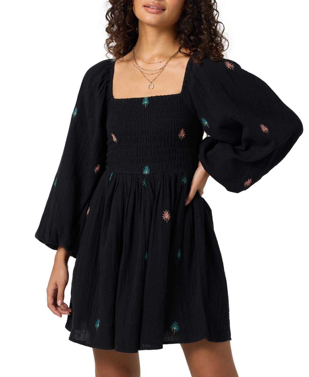 O'neill Women's Gracyn Palm Printed Smocked Dress In Black