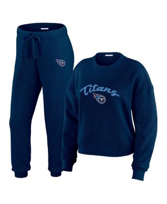 WEAR by Erin Andrews - Women's 2-Piece Cream Tennessee Titans Plus Size Knitted Tri-Blend Long Sleeve T-Shirt and Pants Lounge Set
