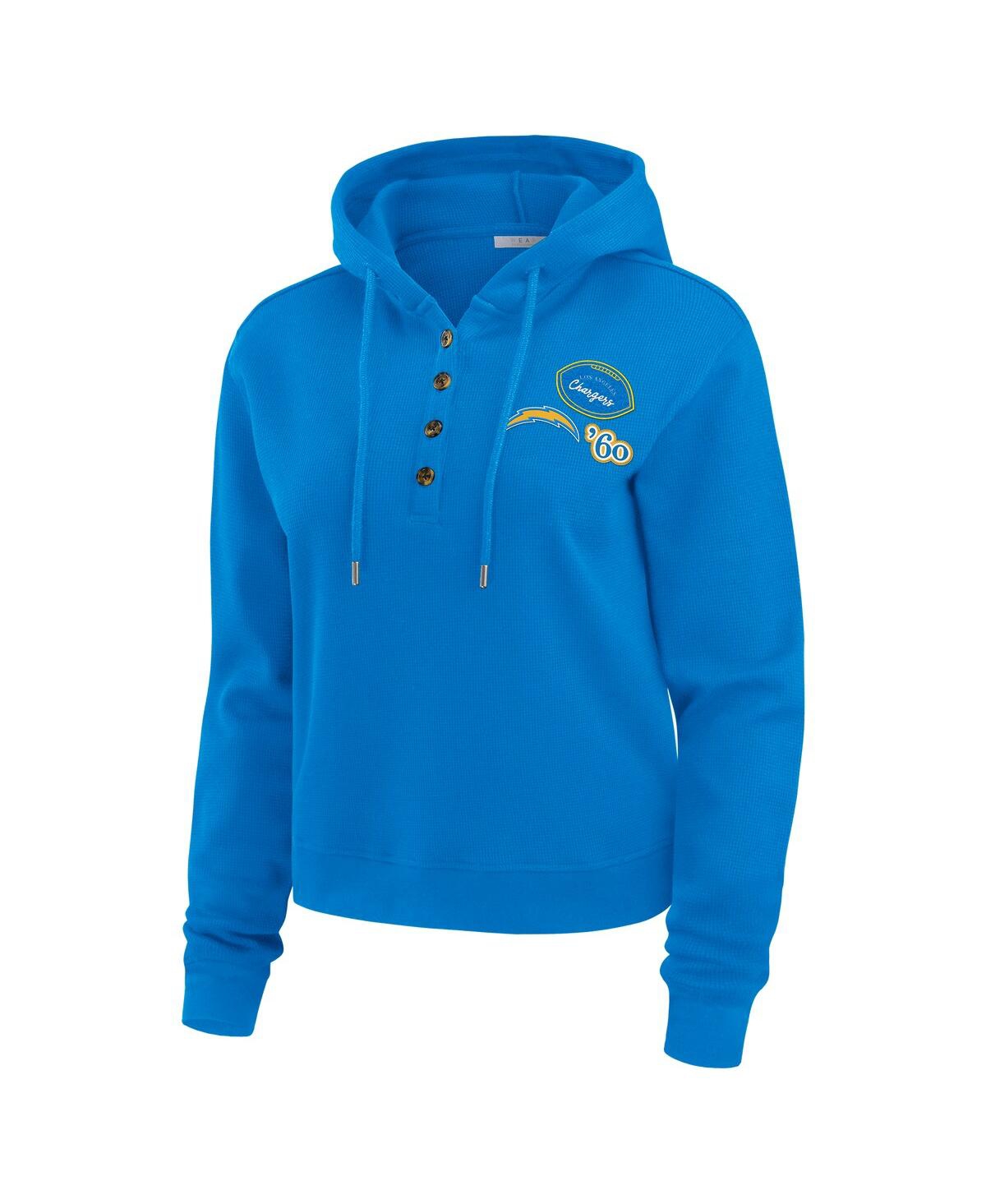 Wear By Erin Andrews Women's Powder Blue Los Angeles Chargers Waffle Hoodie Pullover Top In Blue
