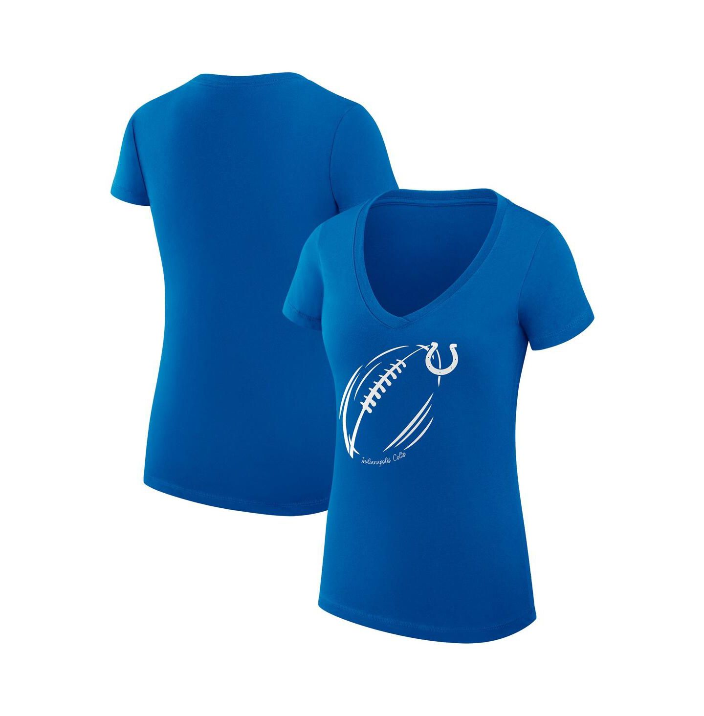 Женская футболка G-III 4Her by Carl Banks Royal Indianapolis Colts Super-Slim Fit Lightweight Subtle Football V-Neck — фото 1