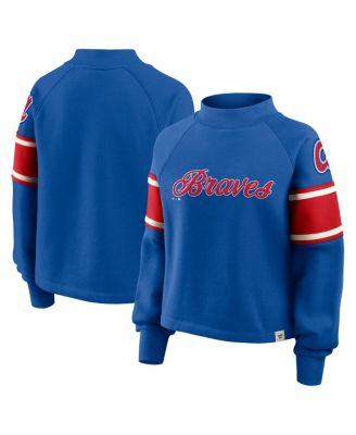 Fanatics - Women's Royal Atlanta Braves Oversized Toss Sweep Raglan Pullover Sweatshirt