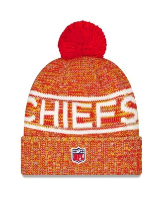 Men's Red Kansas City Chiefs 2025 Sideline Cold Weather Cuffed Knit with Pom Hat
