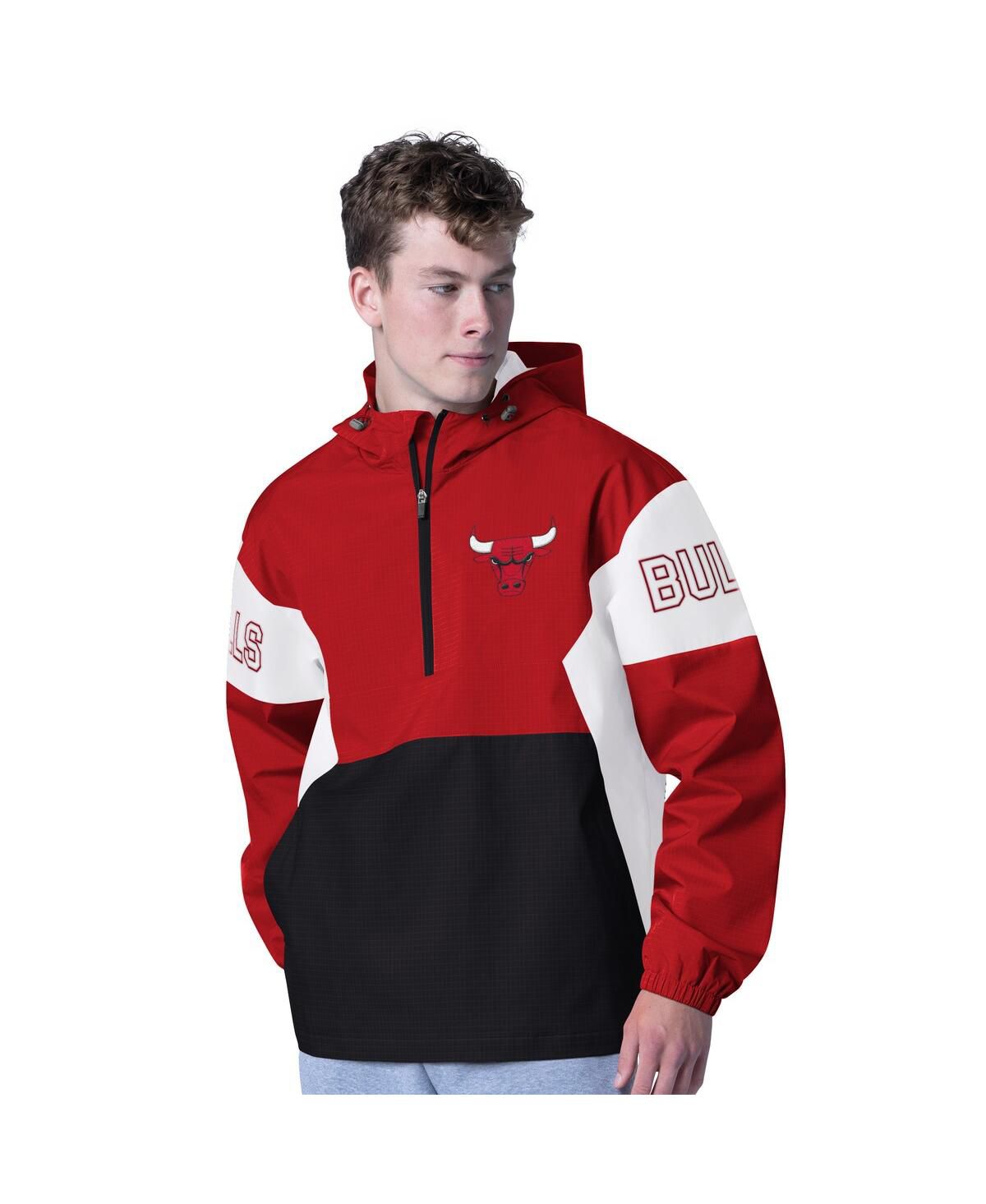 Мужская красно-черная толстовка с капюшоном Chicago Bulls, застегивающаяся наполовину на молнию