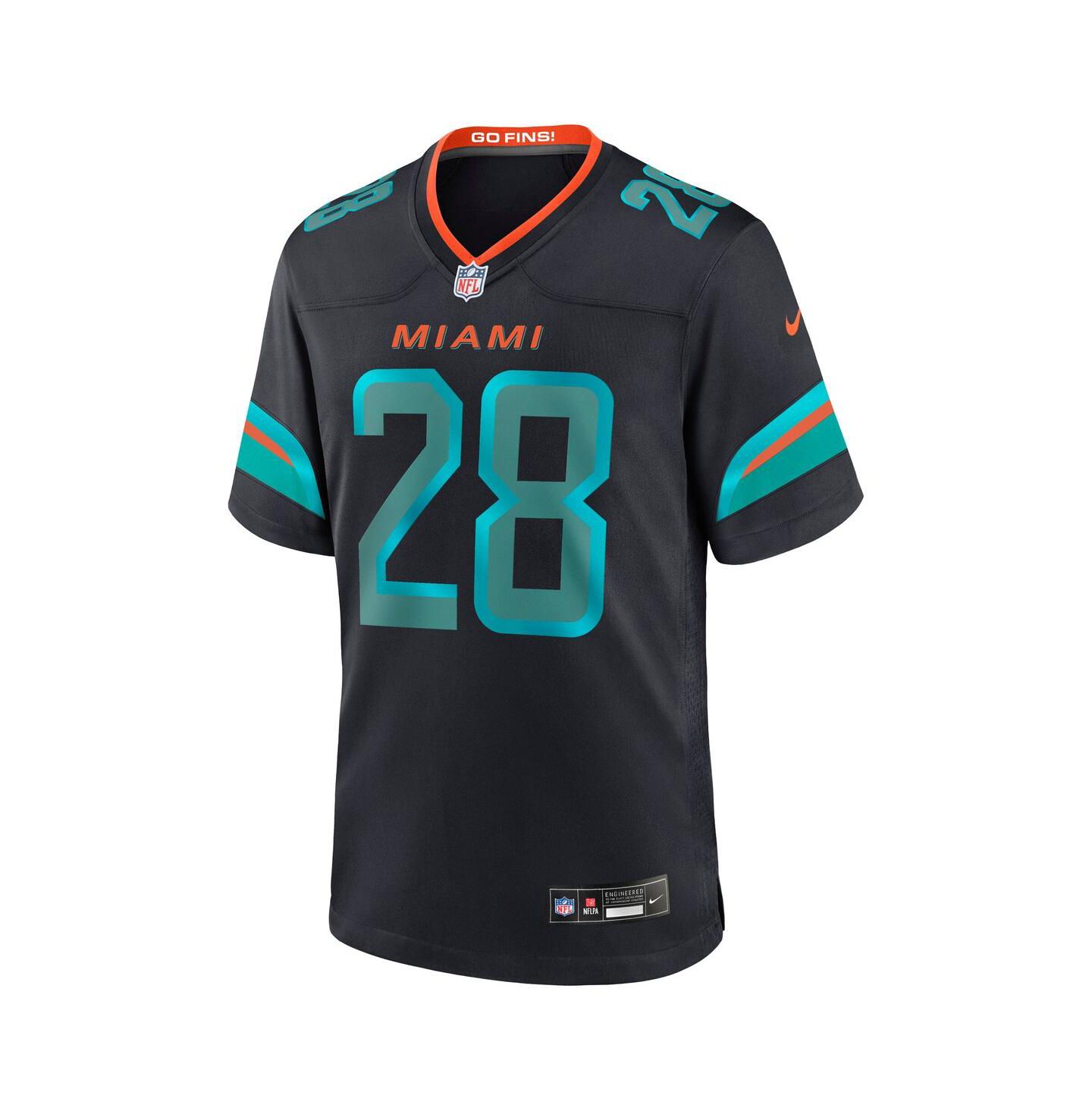 Мужской топ Nike De’Von Achane Pitch Blue Miami Dolphins 2025 Rivalries Collection Game Jersey — фото 2