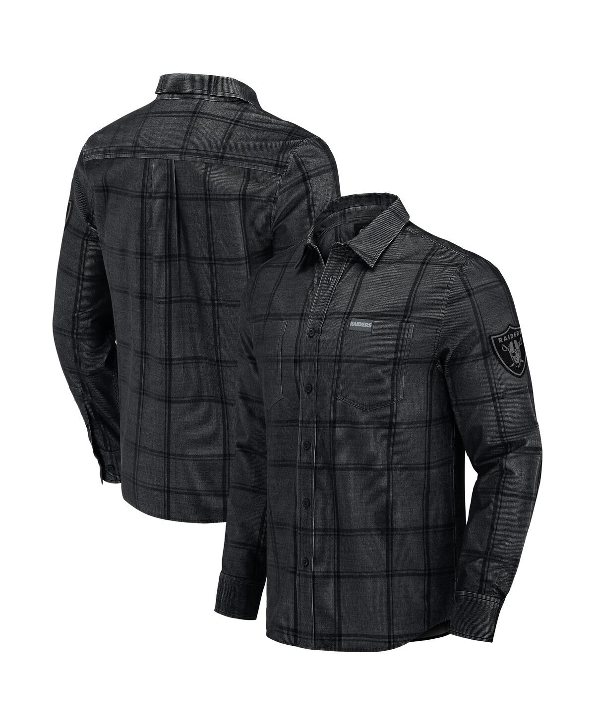 Darius Rucker Collection by Fanatics Men's Black Las Vegas Raiders Micro Corduroy Plaid Button Up Shirt