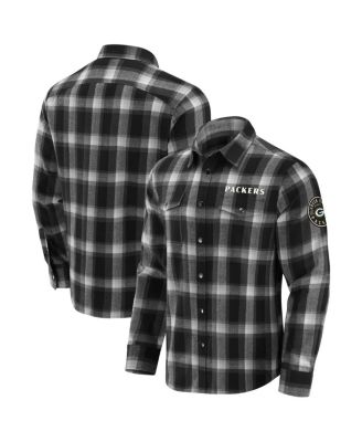 Fanatics - Men's Black Green Bay Packers Flannel Plaid Full-Snap Shirt